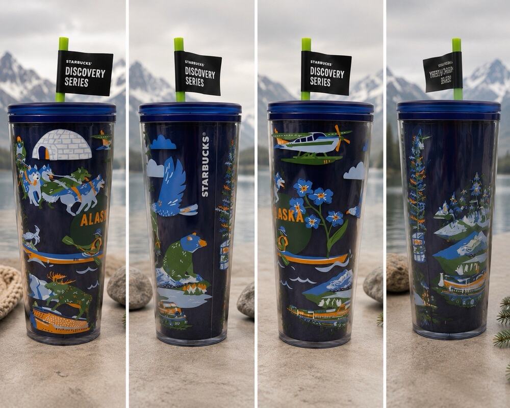 Starbucks Alaska Discovery Series Cold Cup Tumbler w/ Straw Flag Lid 24oz NWT